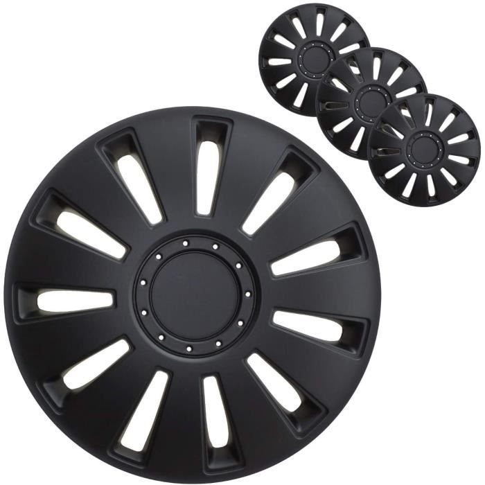 Lot de 4 enjoliveurs universels de 16 pouces en noir.