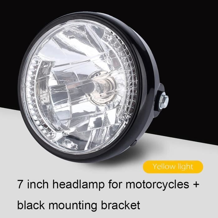 Drfeify Phare de moto 7 'Phare LED Jaune Universel 12V H4 35W Moto Rond avec Support Noir