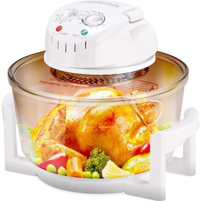 COSTWAY Four à Convection Halogène Capacité Jusqu’à 12 Litres Bol de Verre 1400W Température 250℃ Multifonction