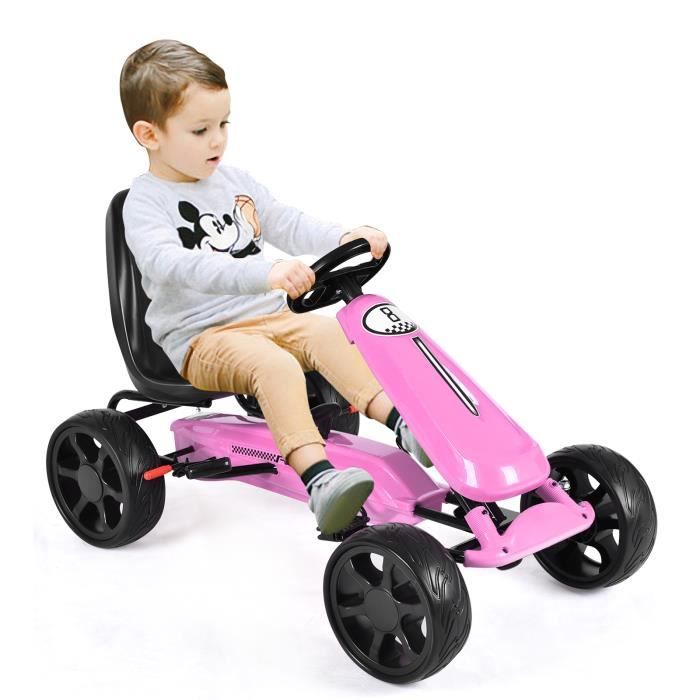 GOPLUS Kart à Pédales pour Enfant,Voiture à Pédales avec Frein et Embrayage Siège Réglable,pour Enfant 3+ Ans,Charge 30KG,Rose