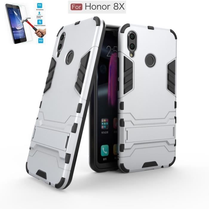 Huawei Honor 8X Anti Choc Silver + Film Verre Trempé Coque Housse Etui hfs-house®