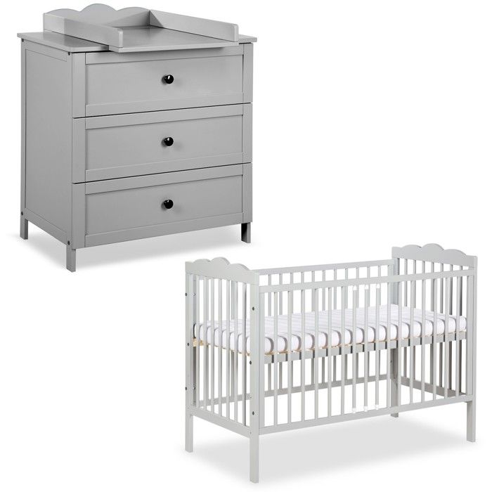 RADEK III Chambre bébé commode à langer et lit en bois Gris 120x60 cm
