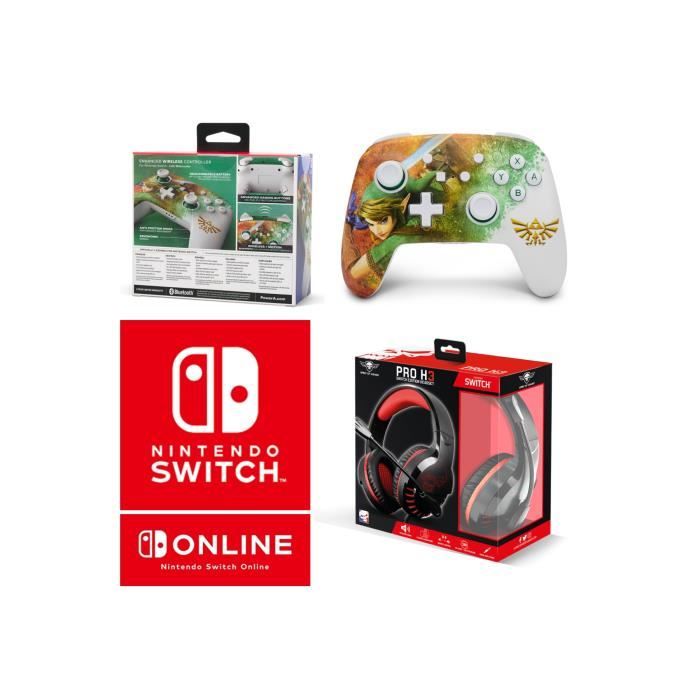 Pack Manette SWITCH sans Fil Nintendo ZELDA Link Watercolor Officielle + Casque Gamer PRO H3 SPIRIT + Localisateur de Clé