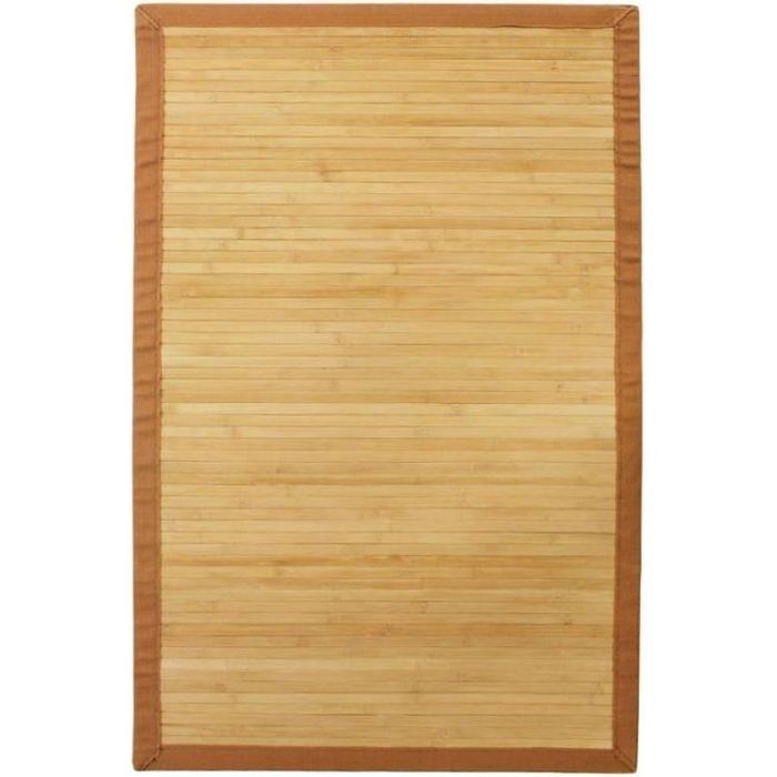 SOLO BAMBOO - Tapis en bambou larges lattes et ganse naturel foncé 120x180