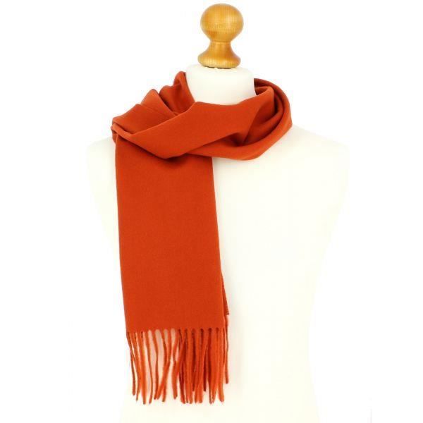 Echarpe orange confite luxe unie en laine d'Australie, 37x180cm