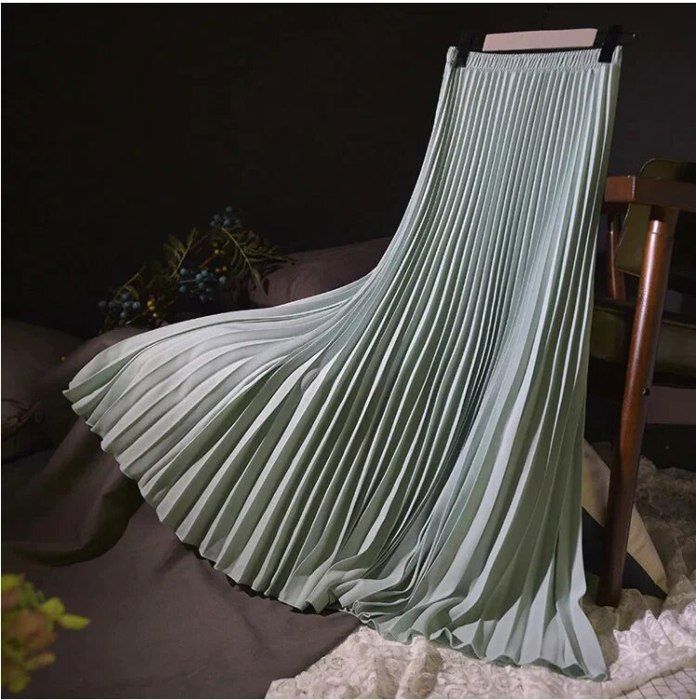 Jupe longue pliss?�e en mousseline de soie pour femmes,mode cor?�enne,jupes taille haute 