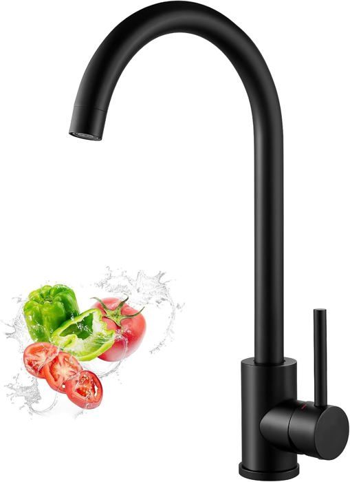 SOLVEX Robinet De Cuisine,304 Acier Inoxydable Rotatif à 360° Robinet Evier Avec Flexible Tuyau,Mitigeur D'evier Sortie D'eau A Double Fonction Robinet,Equipé Flexibles Chauds/Froids,Noir,SP-10017-N