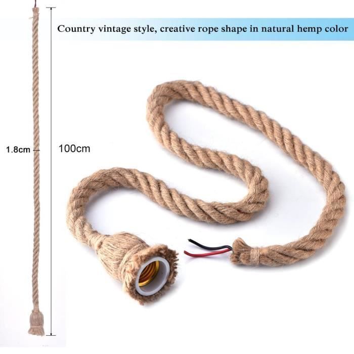 1 Pc Chanvre Corde Pendant Lumière Plafond Lampe Loft Lustre Industriel Home Decor Simple Tête