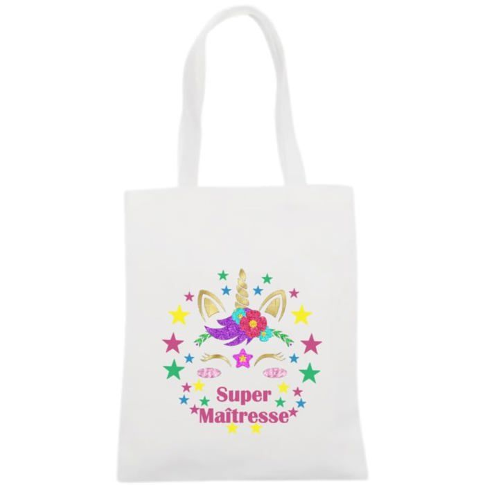 Tote bag blanc super maîtresse licorne sac shopping fait main