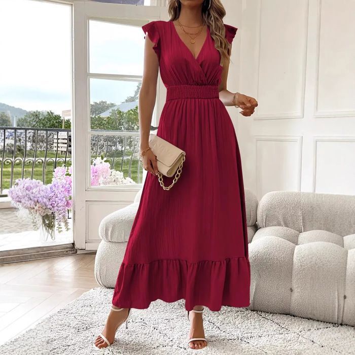 Robe Longue Rouge Robe Rouge Col V Robe Cérémonie Robe Rouge Ã©tÃ