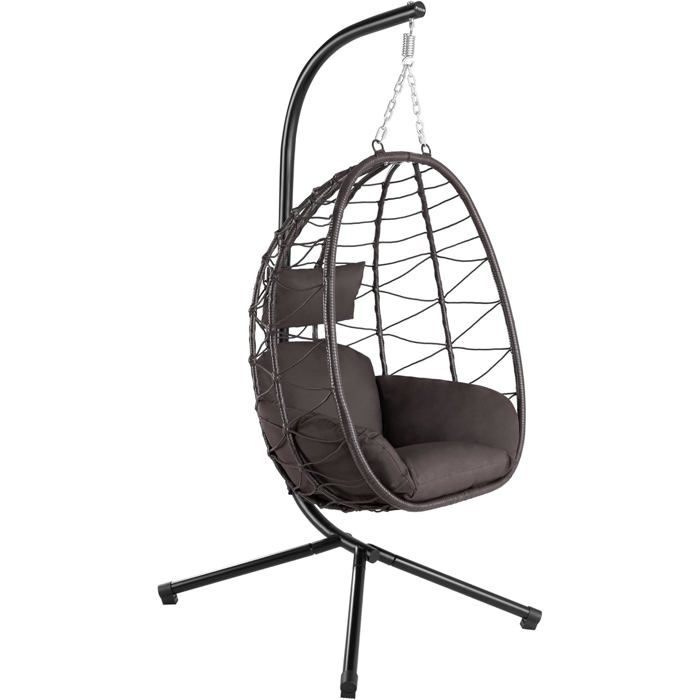 HinHocker Fauteuil hamac avec chassis Marron Hamac Suspendu pour linterieur et lexterieur Coussin et Rembourrage dassise de