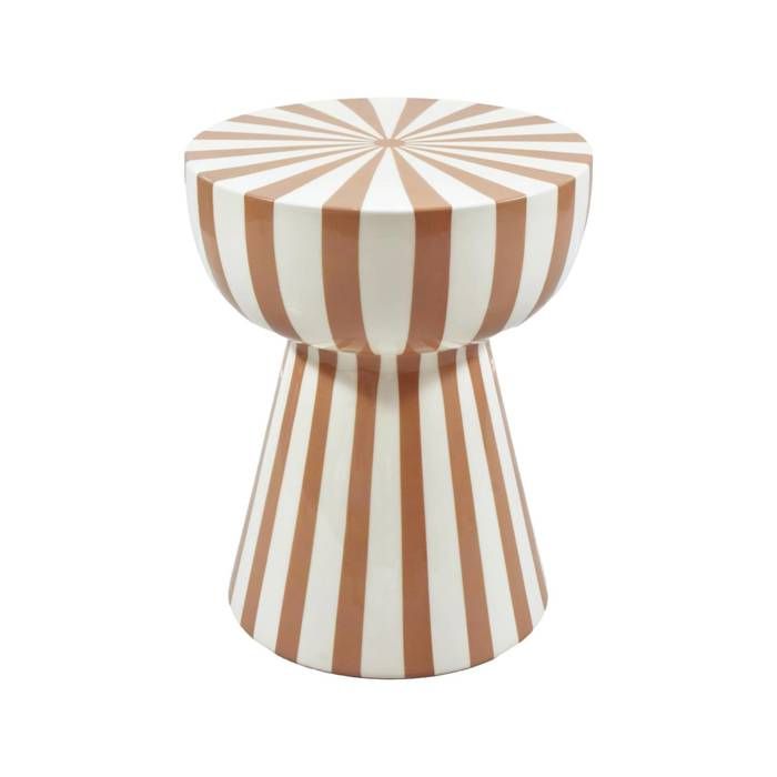 Table dappoint. bout de canapé. table de chevet. acier émaillé rayures bicolore. gris beige et blanc. Ø34 x H41cm Table dappoint. bout de canapé. table de chevet. acier émaillé rayures bicolore. gris beige et blanc. Ø34 x H41cm