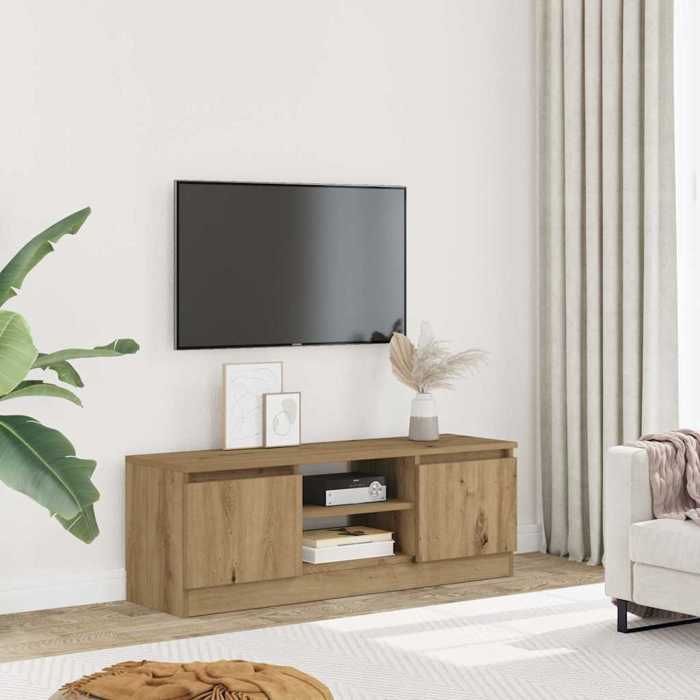 Console de télévision Chêne artisanal - 102 x 30 x 36 cm - Bois dingénierie - Design contemporain