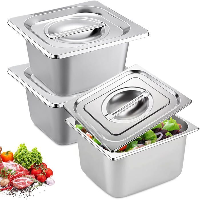Bacs Inox Alimentaires Lot 3 17.6x16.2cm Four Rectangulaire Cuisson Gâteau Gril Pratique