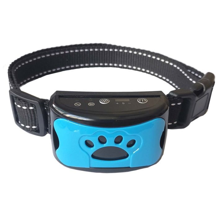 Comparer les prix de Collier anti-aboiement pour le dressage canin avec fonctions sonores et vibratoires étanche IP65 réglable bleu