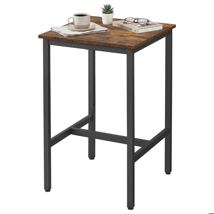 Table haute - Style industriel - 60x60x92 cm - Marron et noir - Montage facile
