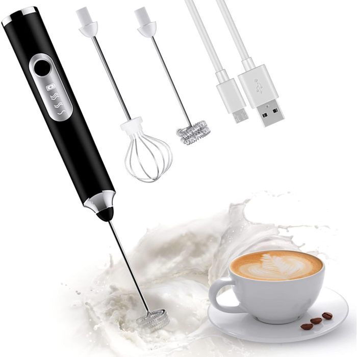 Mousseur à lait électrique - RUSSBOY - Blanc - Automatique - Rechargeable USB - 3 vitesses réglables - Electroménager