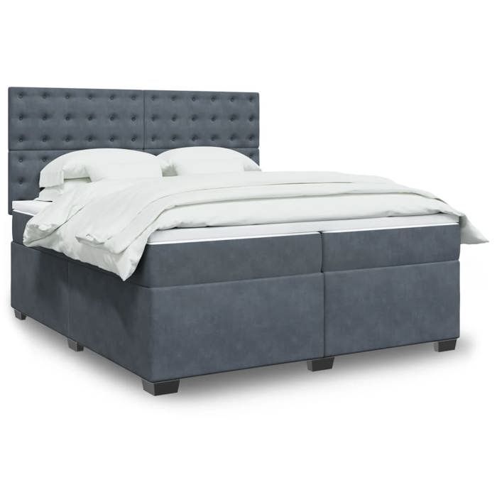 Lit avec sommier et matelas - vidaXL - 200x200 cm - Velours - Gris foncé - Matelas à ressorts ensachés
