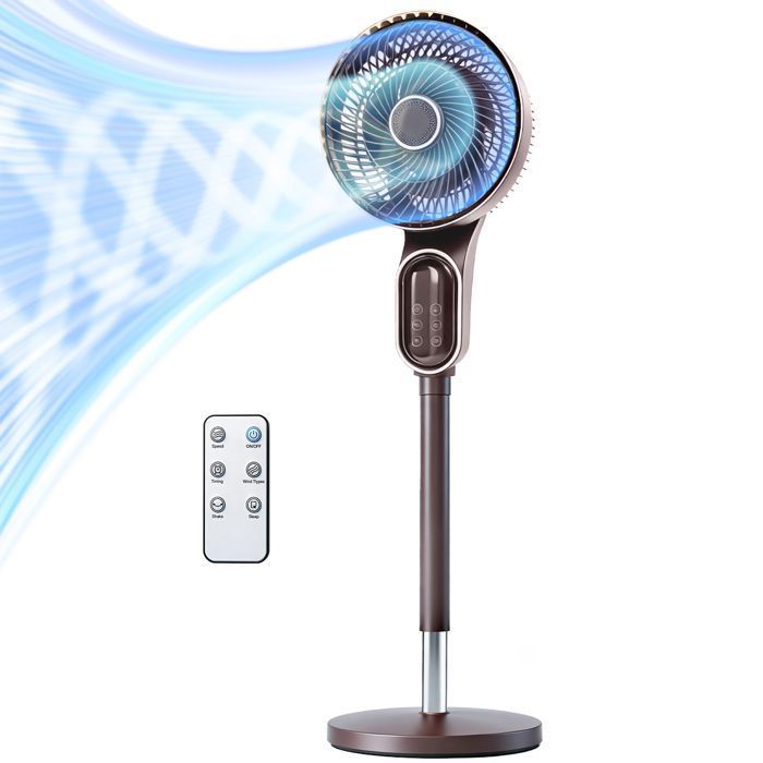 Ventilateur sur PiédestalOscillant Omni-Directionnelle avec Télécommande6 Réglages de Vitesse 3 modes Timer 8h - Marron