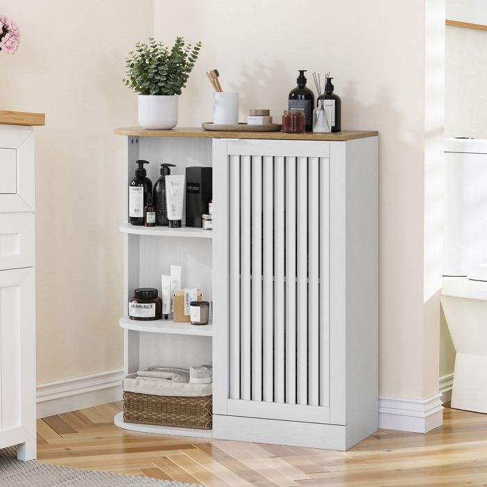Meuble d’Angle Salle de Bain - Rangement Avec Portes Treillis et Étagères Réglables MDF Blanc 68×25×76 cm