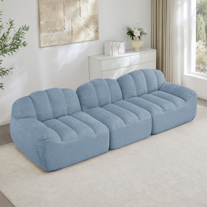 Canapé modulaire 3 places - Design sans cadre - Mousse haute densité 32D - Assise profonde - Bleu - Velours côtelé