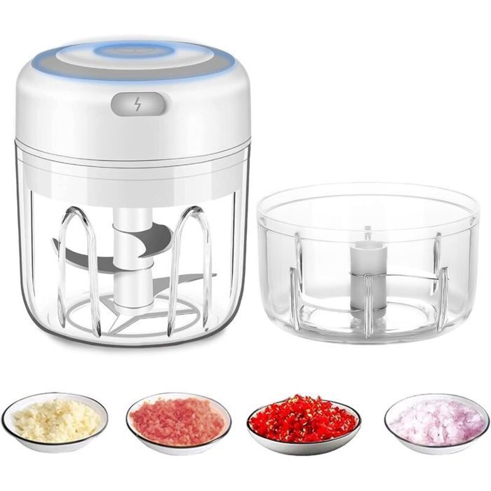 Mini hachoir électrique - PZCC - Sans fil - Capacité 250 ml - Puissance 60W - Facile à nettoyer - Portable