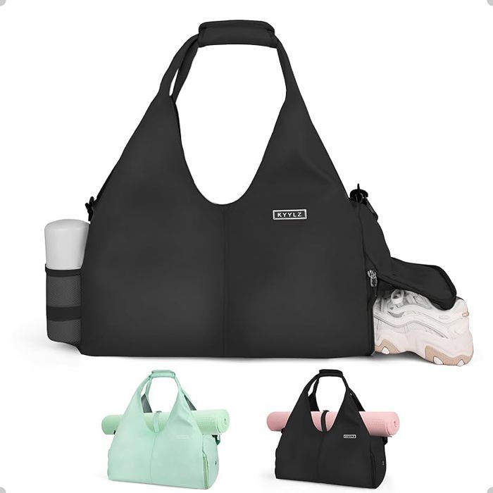 Sac Tapis Yoga et Pilates Femme Grand Sac Yoga Hydrofuge avec Compartiment Chaussures Weekend Sport Gym Noir