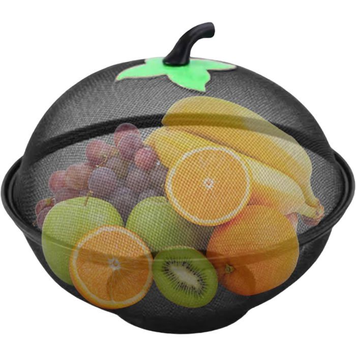 Corbeille fruits légumes - Maille métallique - Couvercle anti-poussière - Diamètre 28 cm - Fond surélevé