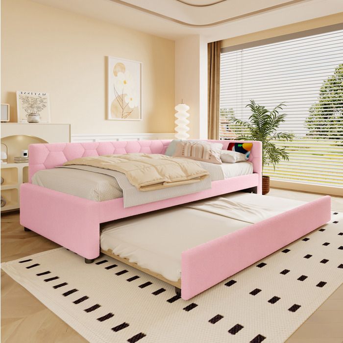 Lit Gigogne avec Lit Tiroir Sommier à Lattes USB et Type-C - TCQPZ - Lampe en Boucle Rose 90 × 200 cm