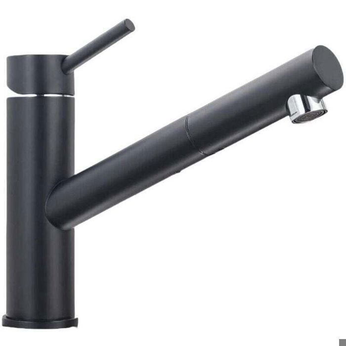 Robinet de cuisine noir avec douchette XU Mitigeur evier extractible rotatif à 360° Robinettrie chaude et froide réglable en acie