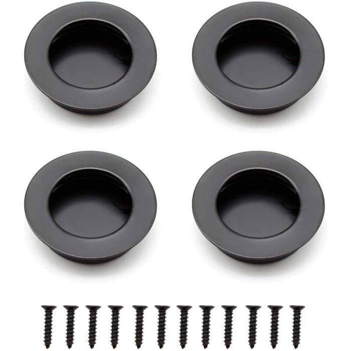 4 Pièces Poignées Rondes Encastrées 40 mm Poignee de Portes Coulissantes en Acier Inoxydable Poignées Noir de Meuble peut être U