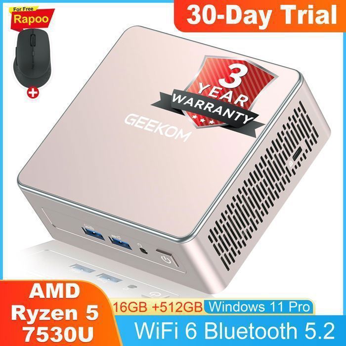Mini PC GEEKOM A5 AMD Ryzen 5 SSD Radeon Vega 7 Windows 11 Pro - vue 2