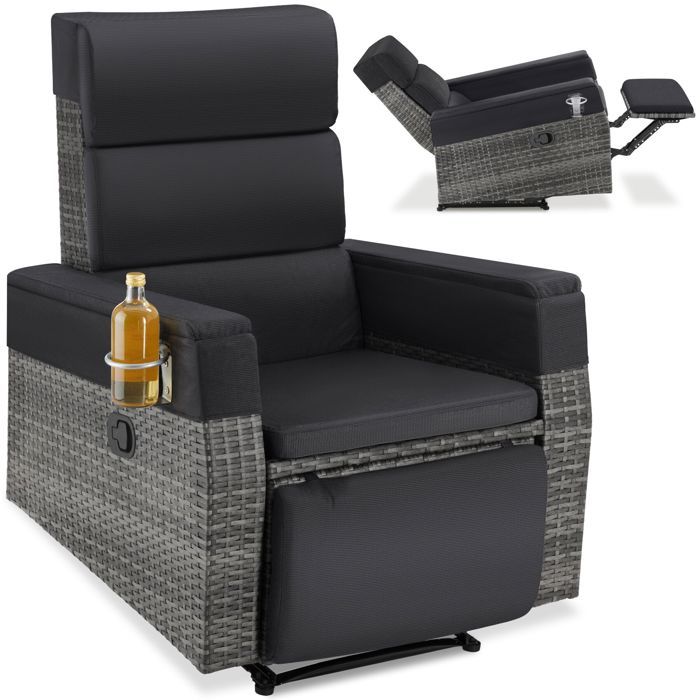 Fauteuil - TECTAKE - fauteuil lounge extérieur pacentro dossier réglable aluminium 80 x 80 - 157 cm - gris