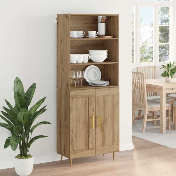 Marron Buffet haut CHIC Haut Armoire rectangulaire 1 PC Chêne artisanal 69 5x34x180 cm N16352