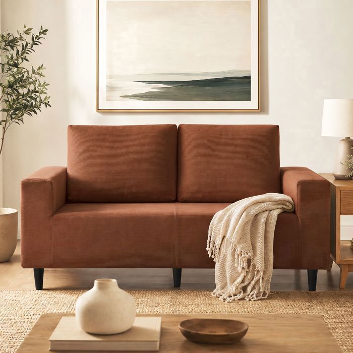 Canapé compressé 2 places - couleur terracotta Velours Côtelé - Canapé Scandinave - 2 oreillers-pour le salon-160×83×80 cm