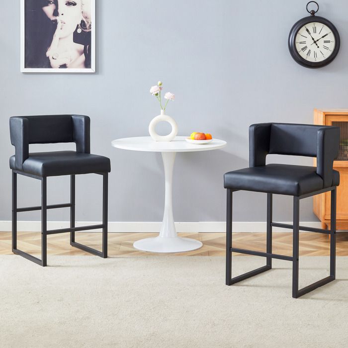 Lot de 2 tabourets hauts noir PU pieds noirs design scandinave stable hauteur 91 4cm montage simple pour cuisine/bar