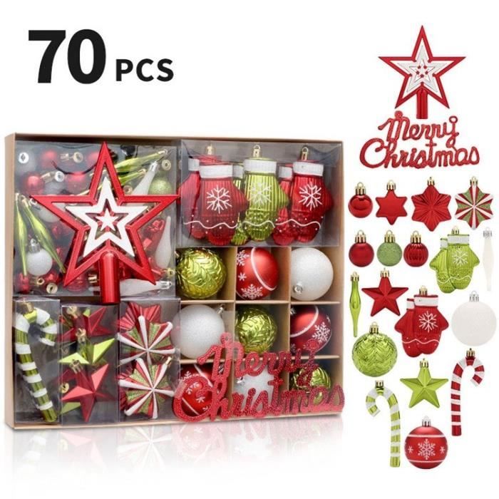 70 pièces/ensemble, Boule de noël en plastique,ornements étoiles pour arbres de noël, fête à la 