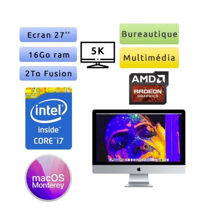 Apple iMac 27 Retina 5K A1419 (EMC 3070) i7 16Go 2To - iMac183 - 2017 - Unit&eacute; Centrale Aluminium 