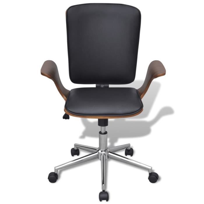 fhe chaise de bureau rotative en bois cintré avec revêtement en faux cuir  noyer + fer chromé  69 x 57 x (88,5 - 97,5) cm brun