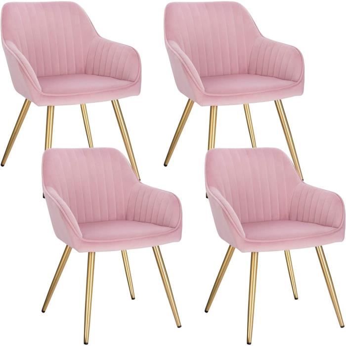 4x Chaises de Salle à Manger avec Dossier et Accoudoir Chaise de Cuisine en Velours Fauteuil Scandinave Rose 1024BY-4