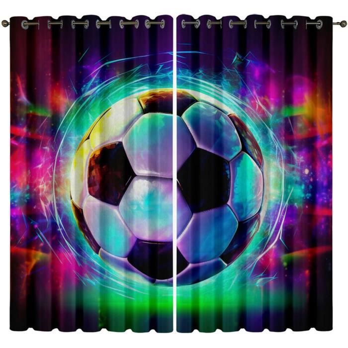 Rideaux Occultants 3D Football - 140x160 Cm - 2 Panneaux à Œillets - Thermique Isolant Anti-Lumière - Chambre Enfant Garçon Décoration Sport
