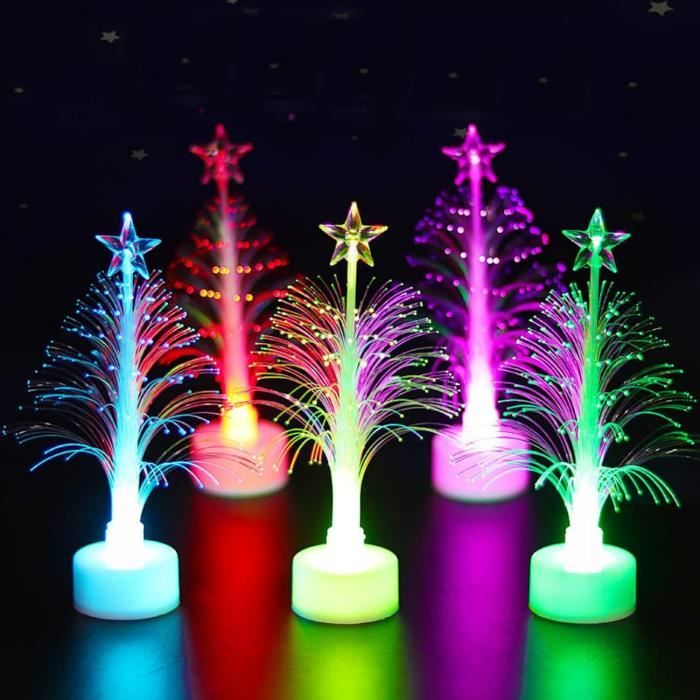 Lot De 3 Sapins De Noël Lumineux À Led En Fibre Optique Colorée Pour