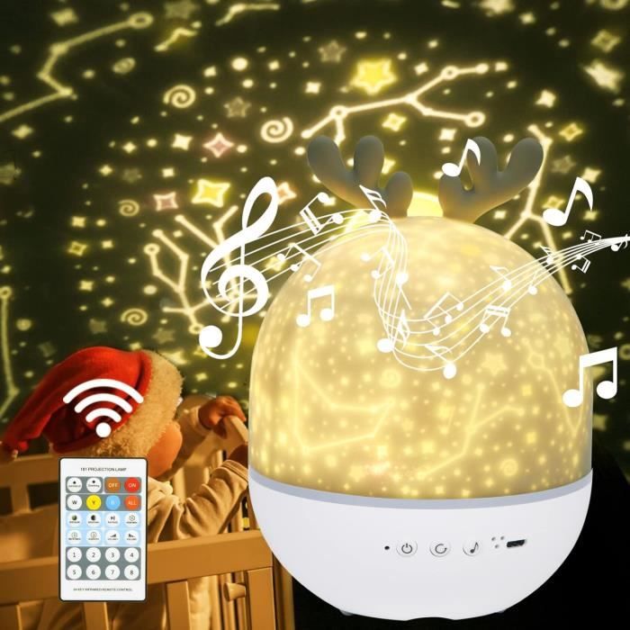Veilleuse Projecteur,LED Enfant Veilleuse Lampe Musicale et Lumineuse  360°Rotation avec 8 Musique 6 Films Thème, Lampe de Projecteur - Cdiscount  Puériculture & Eveil bébé