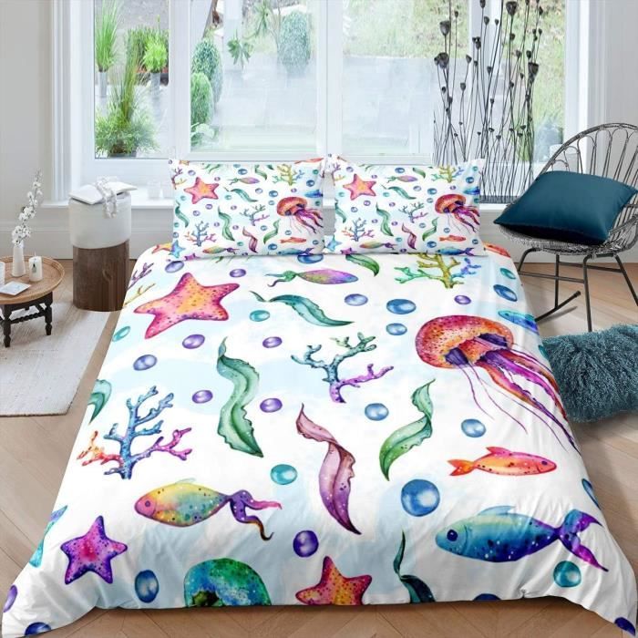 Parure De Lit 2 Pièces Microfibre Skull Fleurs - Housse Couette 140x200 + Taie 65x65, Fermeture éclair, Attaches