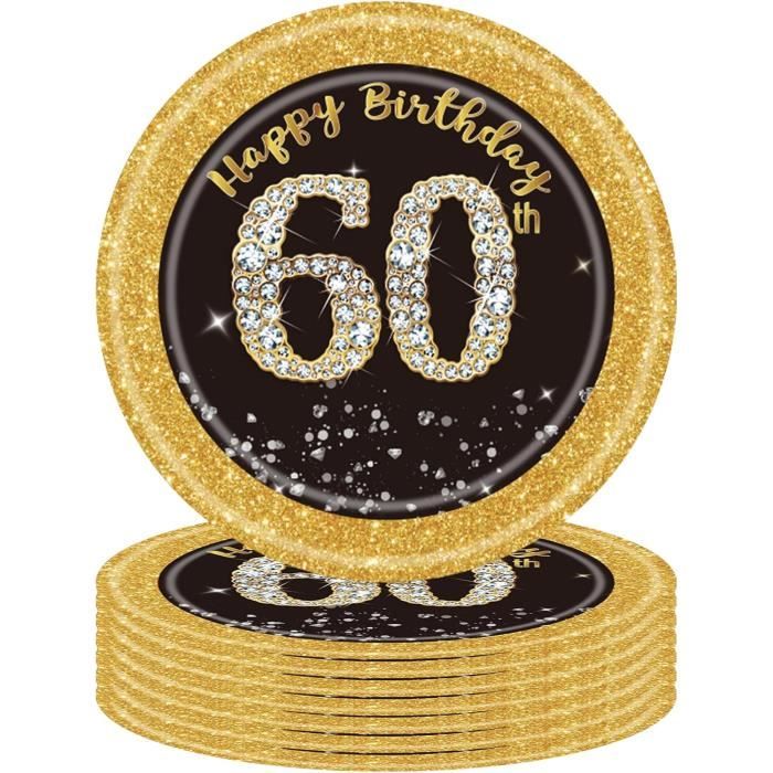 Gobelets En Carton « Happy Birthday » - Lot De 16 | Noir Et Doré, 250 Ml | Pour Anniversaire, Fête, Mariage, Décoration De Table