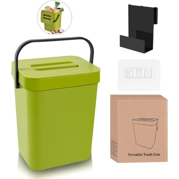 Composteur de Cuisine 3L, Petit bac à déchets Suspendu avec poignée, bac à Compost de comptoir, récipient de comptoir avec Couvercle pour composteur de déchets ménagers