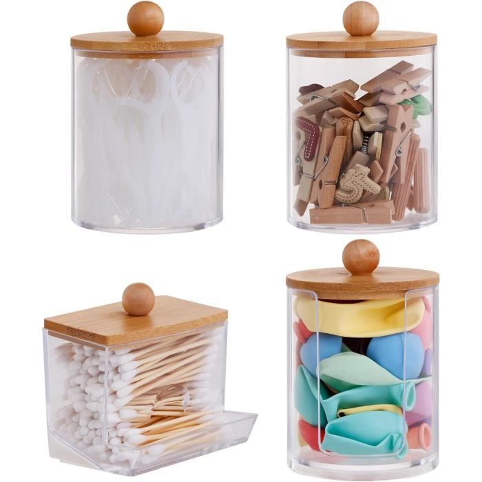 Boîte De Rangement Cotons-tiges 3 Pièces - Transparente Noir - Distributeur Pratique - PS