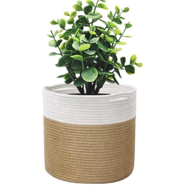 Flexzion Panier Pot à Plantes En Coton Et Rotin Tressé Moderne Urbain (Pour Pot Jusqu?à 25 Cm) - Panier De Fleurs Macramé Pour Plantes Intérieur
