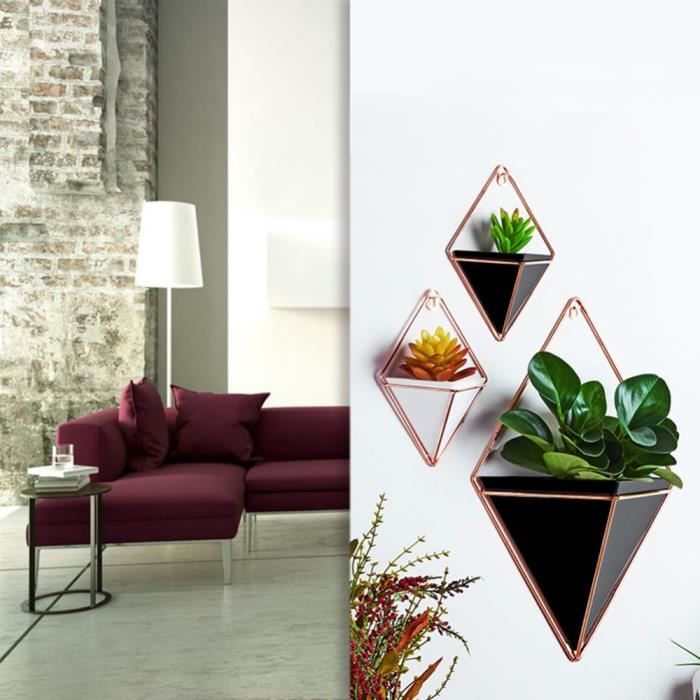 Pot De Fleur Acrylique Porte Plantes En Fer Ensemble Interieur Suspendu Jardiniere Geometrique Vase Decor Mural Conteneur Plantes Cdiscount Maison