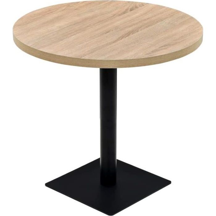 table haute mange debout bar bistrot mdf et acier rond 80 x 75 cm couleur de chêne 0902111